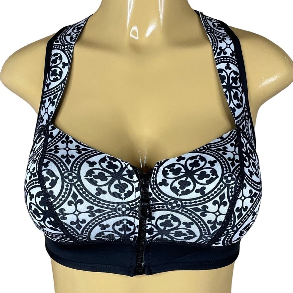 Duskii La Kasbah Bustier Bikini Top Zip Front Black White Neoprene SZ Small